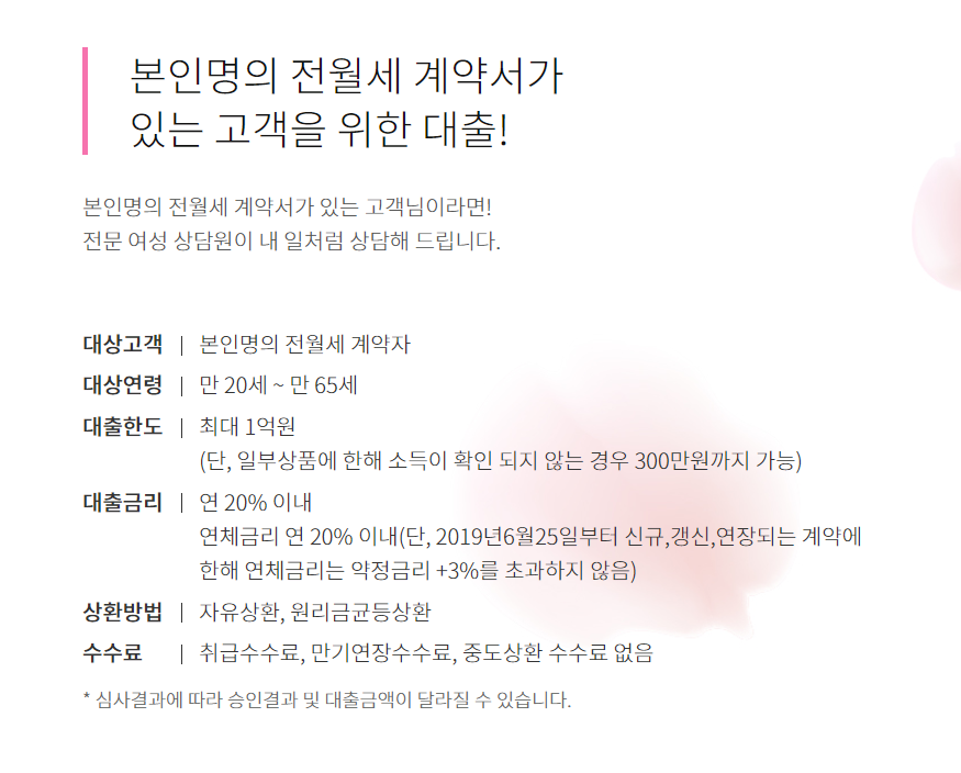 밀리언캐쉬대부 전월세보증금 대출