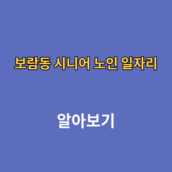 보람동 시니어 노인 일자리