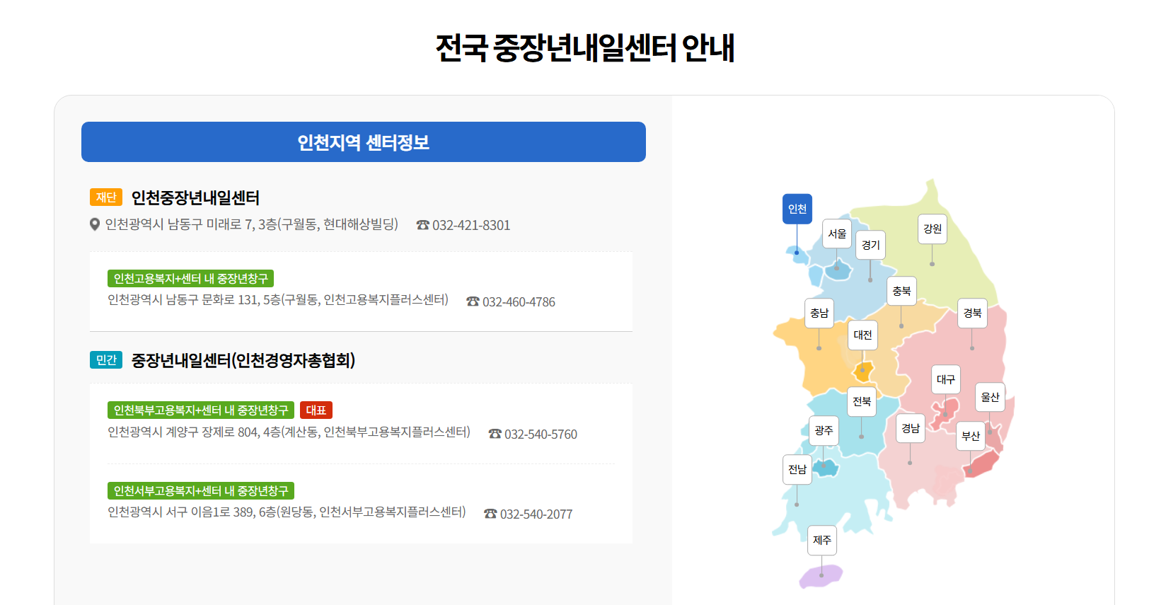 인천 중장년내일센터 대상 내용 채용