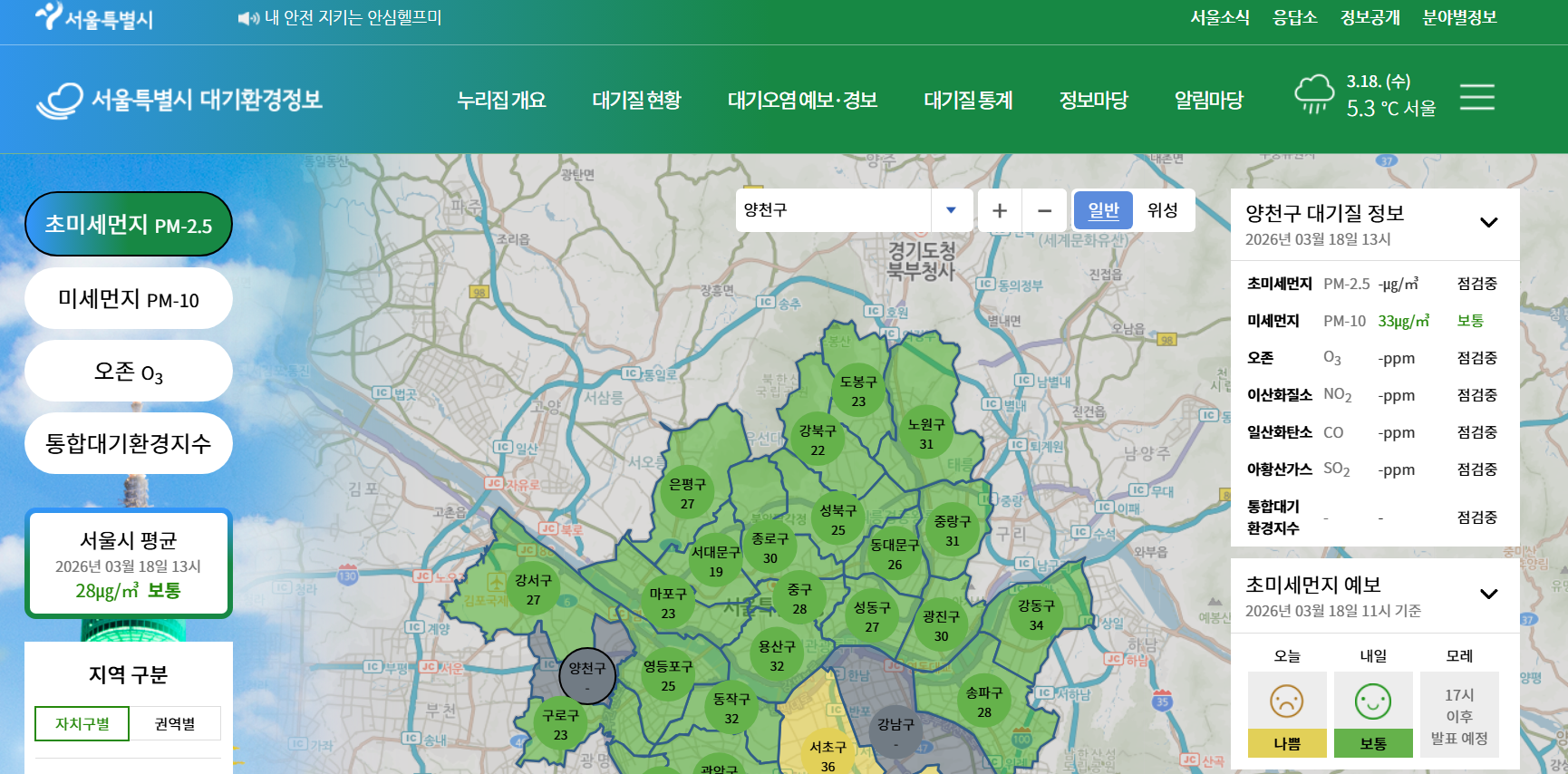 서울특별시 대기환경정보 미세먼지