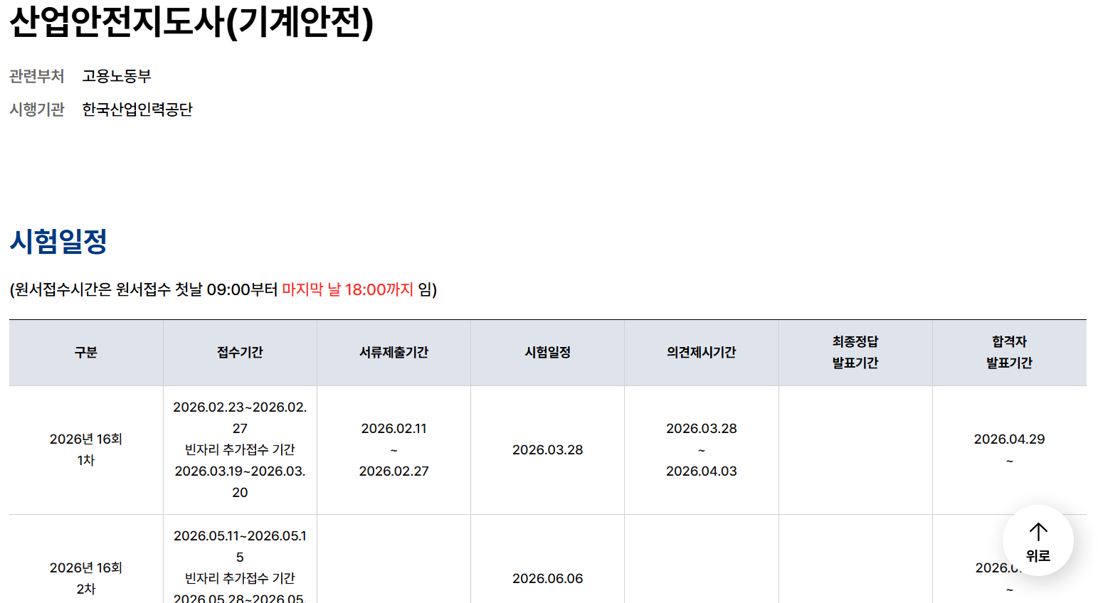 산업안전지도사 시험일정 응시자격 합격률 접수